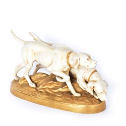 Royal Dux porcelain figure group, depicting two hunting dogs, with pink triangle mark beneath, H19cm