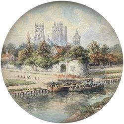 George Fall (British 1845-1925): Marygate Tower and the Minster - York, circular watercolo...