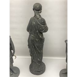 Four spelter figures of women in neoclassical dress, largest H47cm