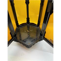 20th century Chinese lacquer lantern of hexagonal form, H34cm