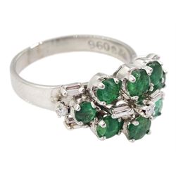 Round cut emerald , baguette cut and round brilliant cut diamond ring