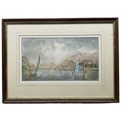 Peter A Hurst (British 20th Century): 'Thames at Twickenham', watercolour signed, titled on mount; H Jarman (British 19th Century): Fishing From the Bridge, watercolour signed and dated 1917, indistinctly inscribed verso max 35cm x 50cm (2) (one unframed)