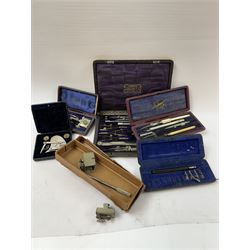 Collection of drawing instruments, including Richter dotting tool, J. Halden & Co Ltd cased of drawing instrument etc 