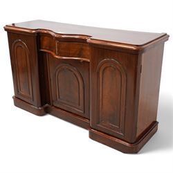 Victorian mahogany sideboard, fitted with single drawer and three cupboards, on moulded plinth base