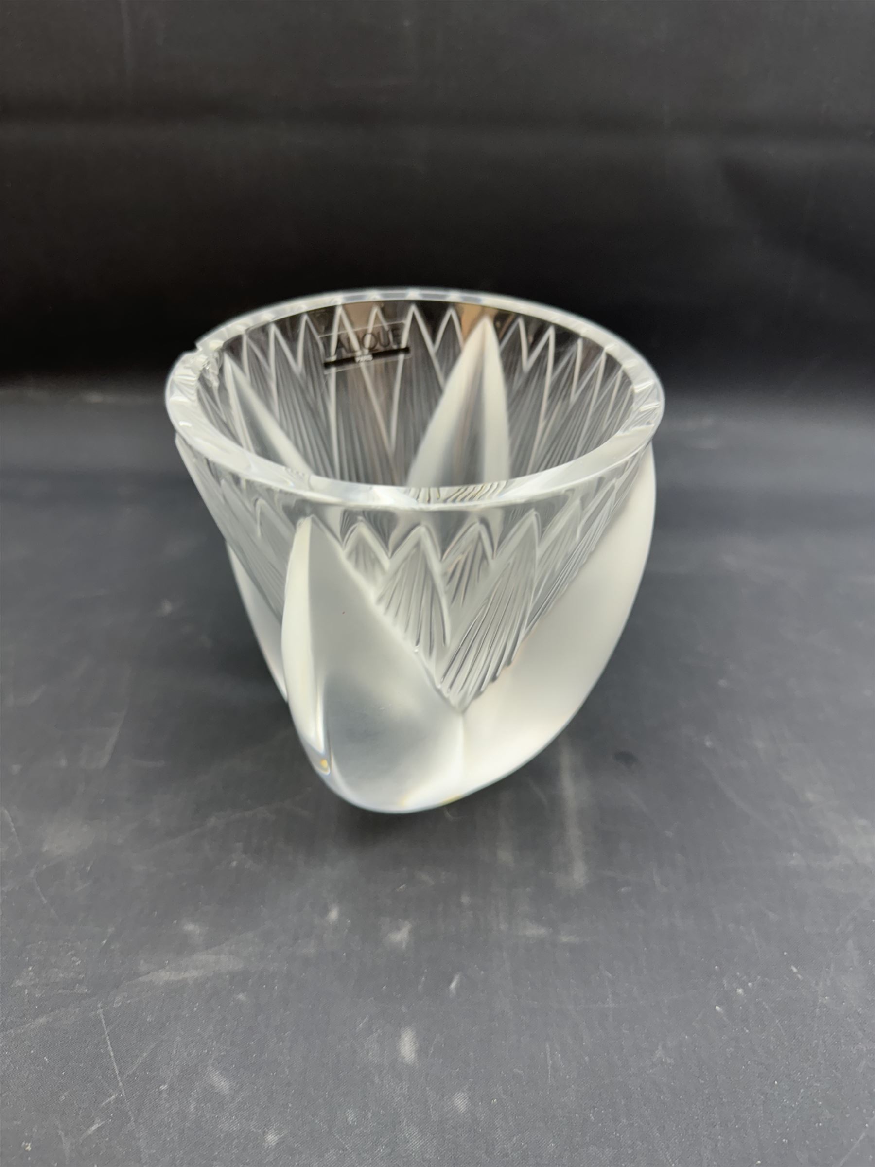 Lalique clear and frosted glass 'Thebes' vase, engraved beneath Lalique France and bearing original label to inside of rim, H11.5cm











 