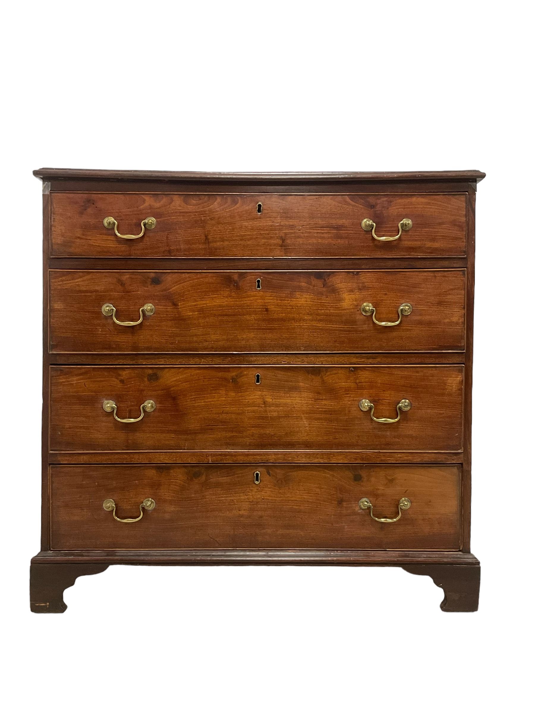 George III mahogany chest, rectangular top with moulded edge, fitted with two short over three long graduating cock-beaded drawers, lower moulded edge over bracket feet