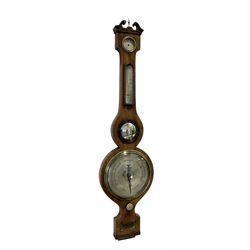 Mid 19th century mercury barometer - in a walnut case with a swan neck pediment, hygromete...