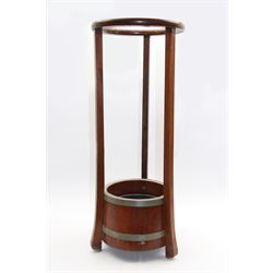 Wooden stick/umbrella stand of circular form with metal drip tray, H75cm