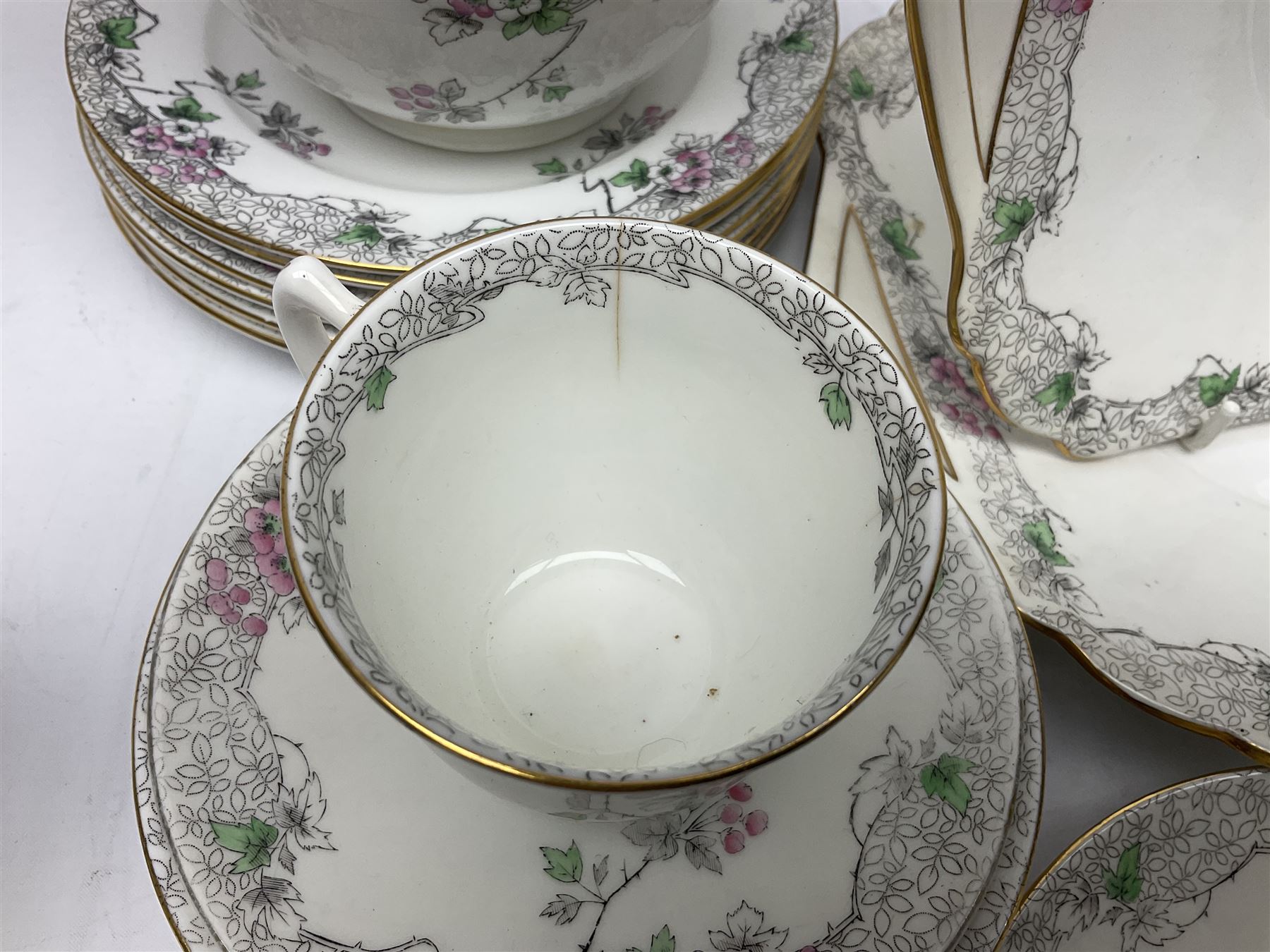 Shelley Bramble Rose pattern tea service, comprising milk jug, open sucrier, ten cups and twelve saucers, twelve dessert plates and two cake plates (38)