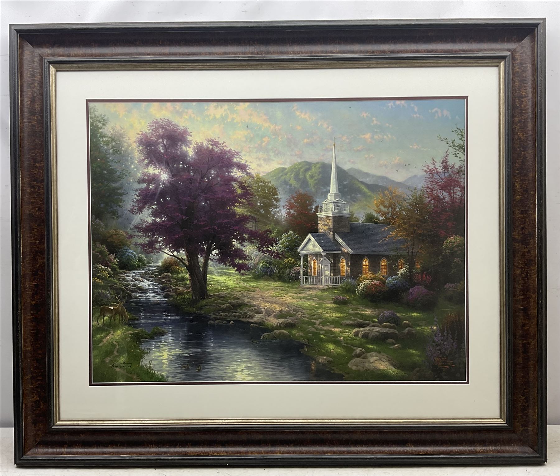 Thomas Kinkade (American 1958-2012): 'Streams of Living Water', large limited edition lithograph signed and numbered 2198/2850, 64cm x 85cm 