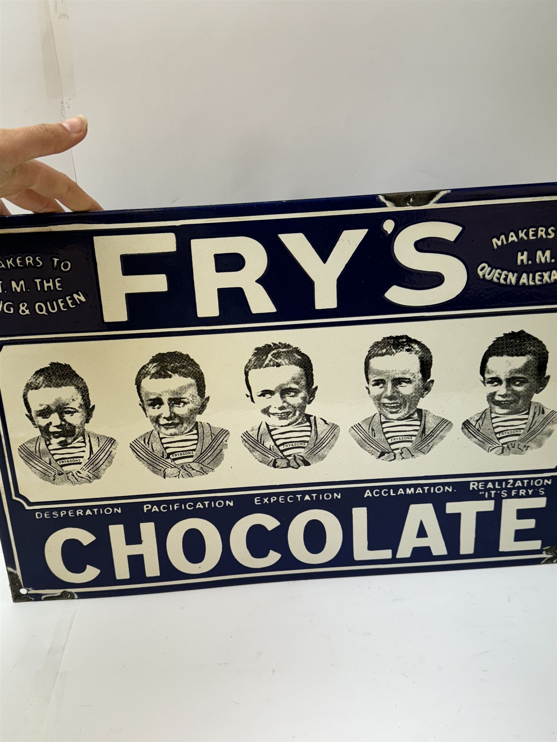 Advertising; enamel Fry's Chocolate sign, H31cm, L46cm