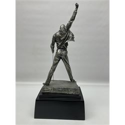 Pewter sculpture of Freddie Mercury, produced by Compulsion Gallery UK as a 1/8 scale replica of the statue sculpted by Czech sculptor Irena Sedlecka, with certificate, H45cm