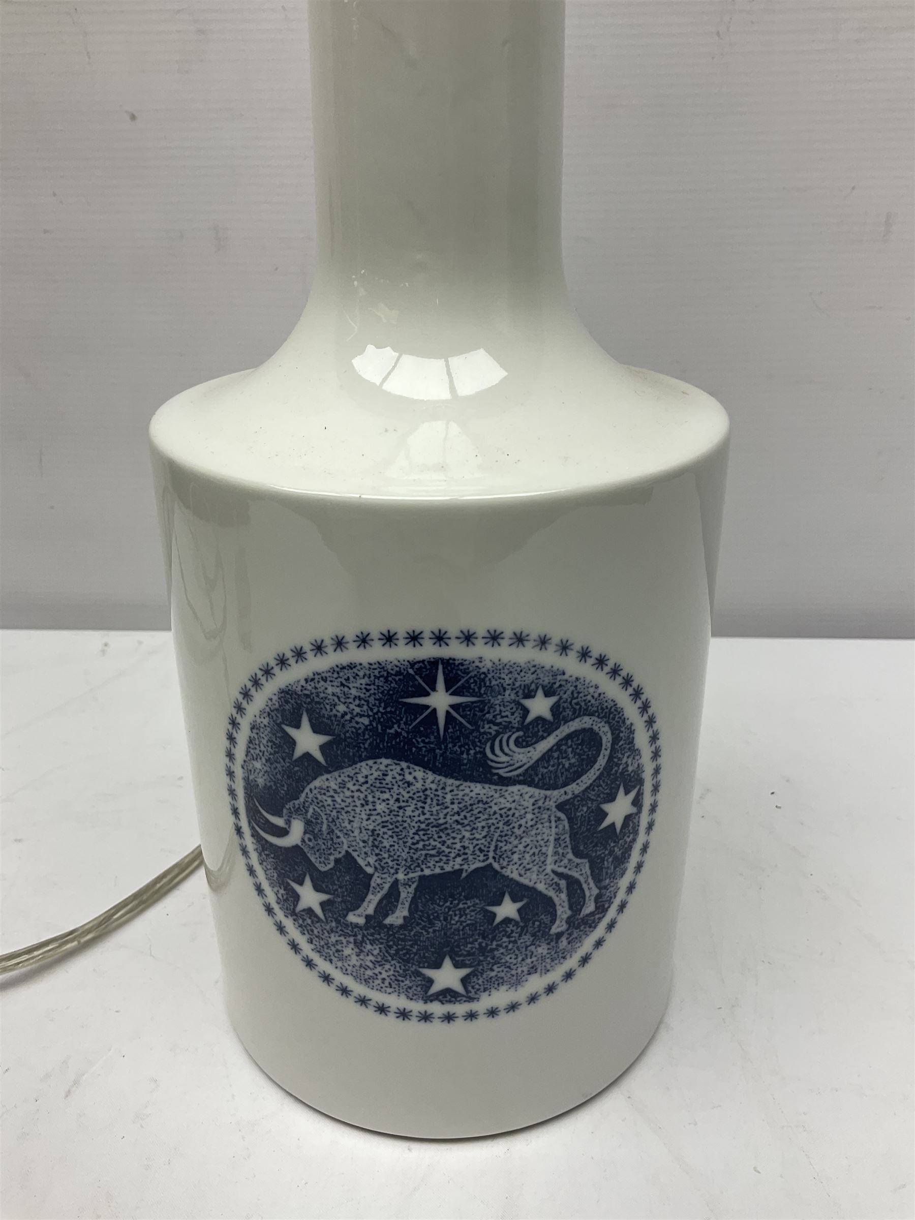 Royal Copenhagen table lamp, with zodiac sign Taurus upon a white ground, wuht printed mark beneath, H34cm 