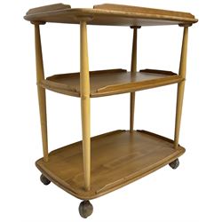 Ercol - mid-20th century light elm 'three tier tea trolley, on castors