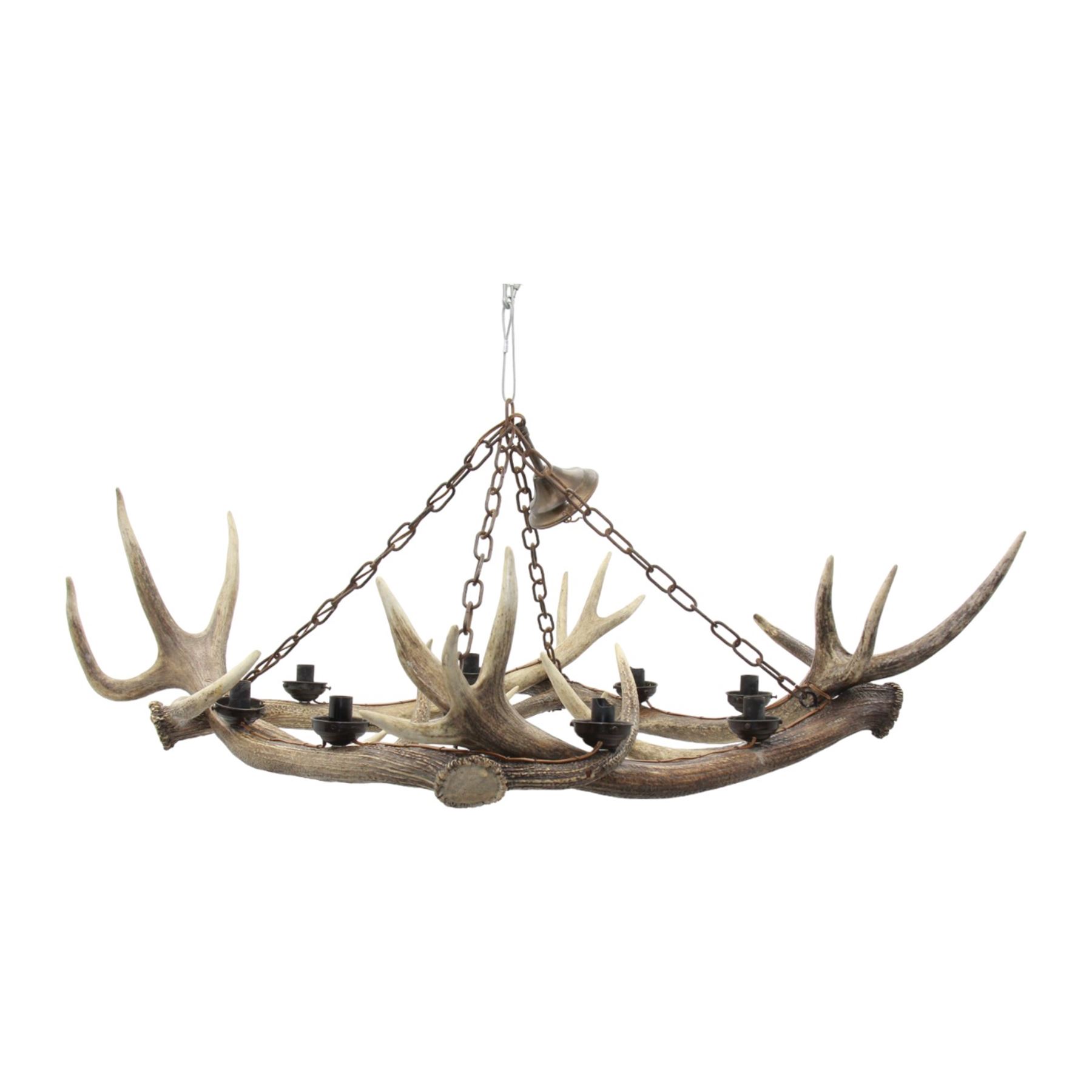 Deer antler chandelier, of square shaped form, with eight fitted lights, W70cm, H61cm