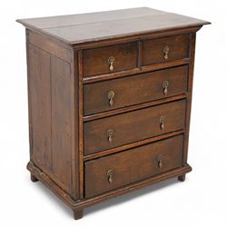 18th century oak chest, moulded rectangular top over two short over three long drawers, beaded circular handle plates and drop handles, on stile supports 