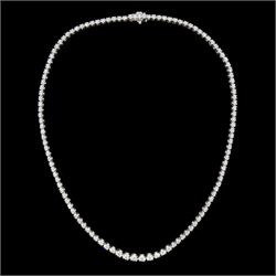 18ct white gold diamond riviere necklace, one hundred and twenty brilliant cut diamonds of 5.01 carat, stamped K18, with insurance document dated 2023