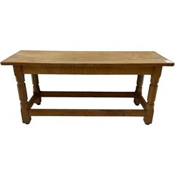 Yorkshire Oak - oak coffee table, rectangular top on octagonal supports, united by plain stretchers 