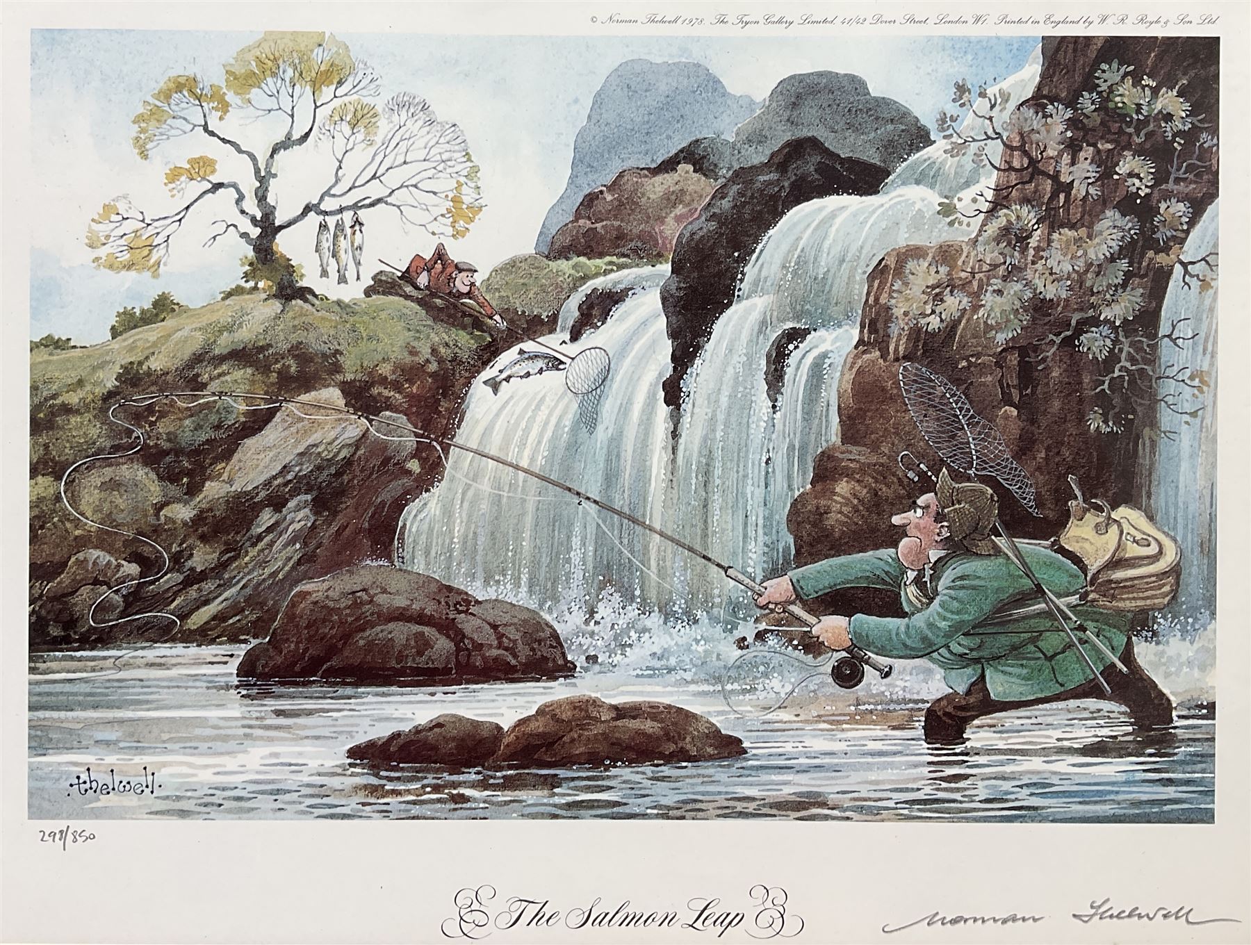 Norman Thelwell (British 1923-2004): 'The Salmon Leap' and 'Down by the River', pair limited edition colour prints signed in pencil and numbered 298/850 and 232/850, respectively pub. 1978, 20cm x 30cm (2)