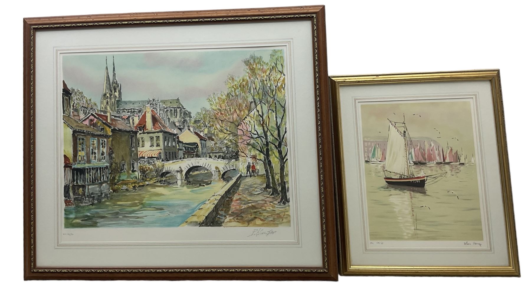 Pierre Eugene Cambier (French 1914-2000): 'Chartres - L'Eure et la Cathedrale', limited edition lithograph signed and numbered 16/20 in pencil; Alain Bouju (French 1948-): 'Le Port de Paimpol', limited edition lithograph signed and numbered 14/50 in pencil (2) 