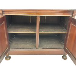 The Shannon Limited - late Victorian walnut filing cabinet, fitted with twenty-four small filing drawers, each with brass handle with label holder, fluted uprights, double cupboard below enclosed by two panelled doors, on turned feet, with brass plaque inscribed 'The Shannon, Limited, Ropemaker St. London, E.C.'