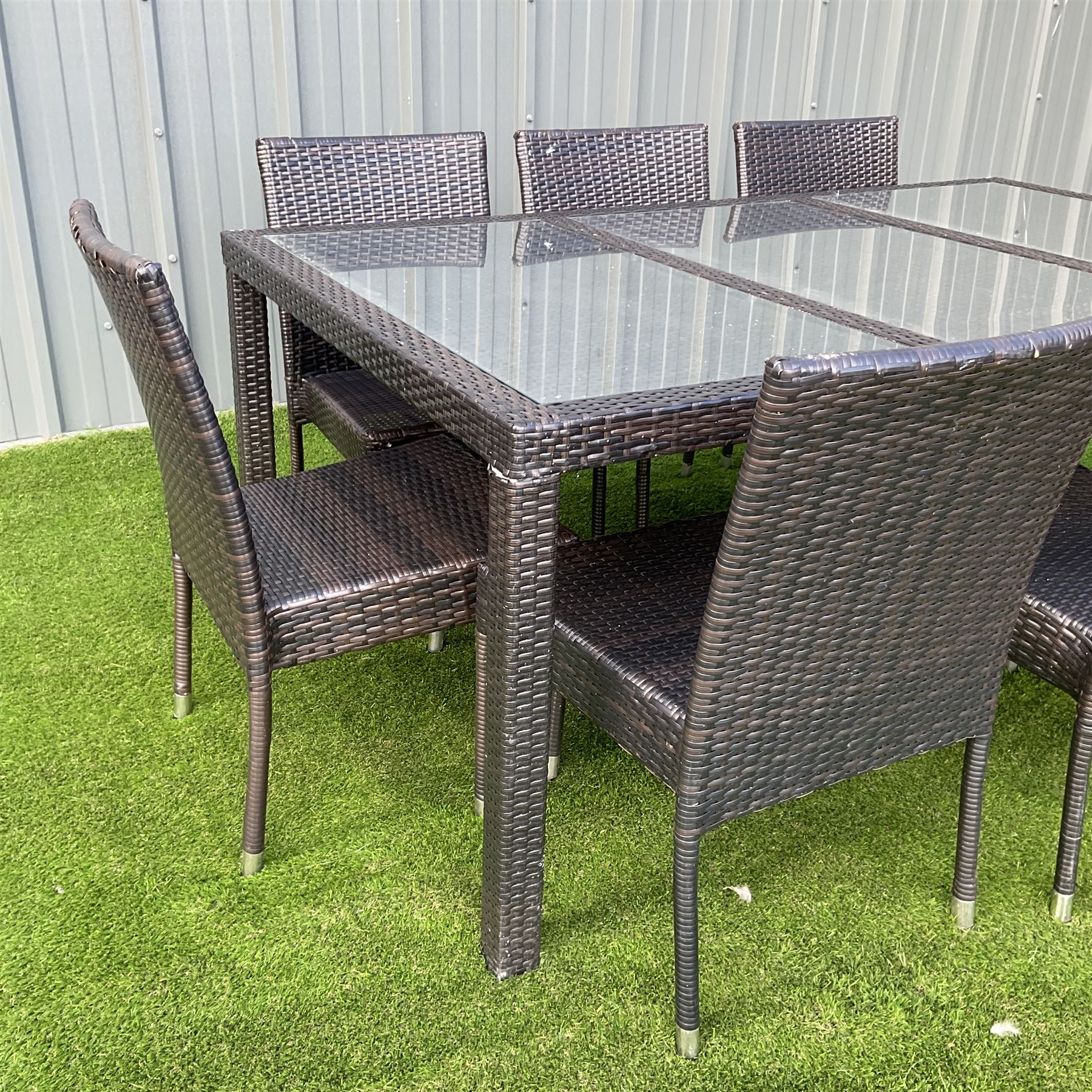 Grey rattan garden table with three glass inlays and eight chairs - THIS LOT IS TO BE COLLECTED BY APPOINTMENT FROM DUGGLEBY STORAGE, GREAT HILL, EASTFIELD, SCARBOROUGH, YO11 3TX