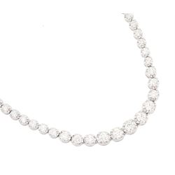 18ct white gold diamond riviere necklace, one hundred and twenty brilliant cut diamonds of 5.01 carat, stamped K18, with insurance document dated 2023