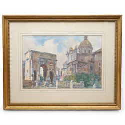 George Owen Wynne Apperley (British 1884-1960): The Roman Forum with View of the Arch of Septimius Severus and the Santi Luca e Martina, watercolour signed and dated 1913, 30cm x 45cm