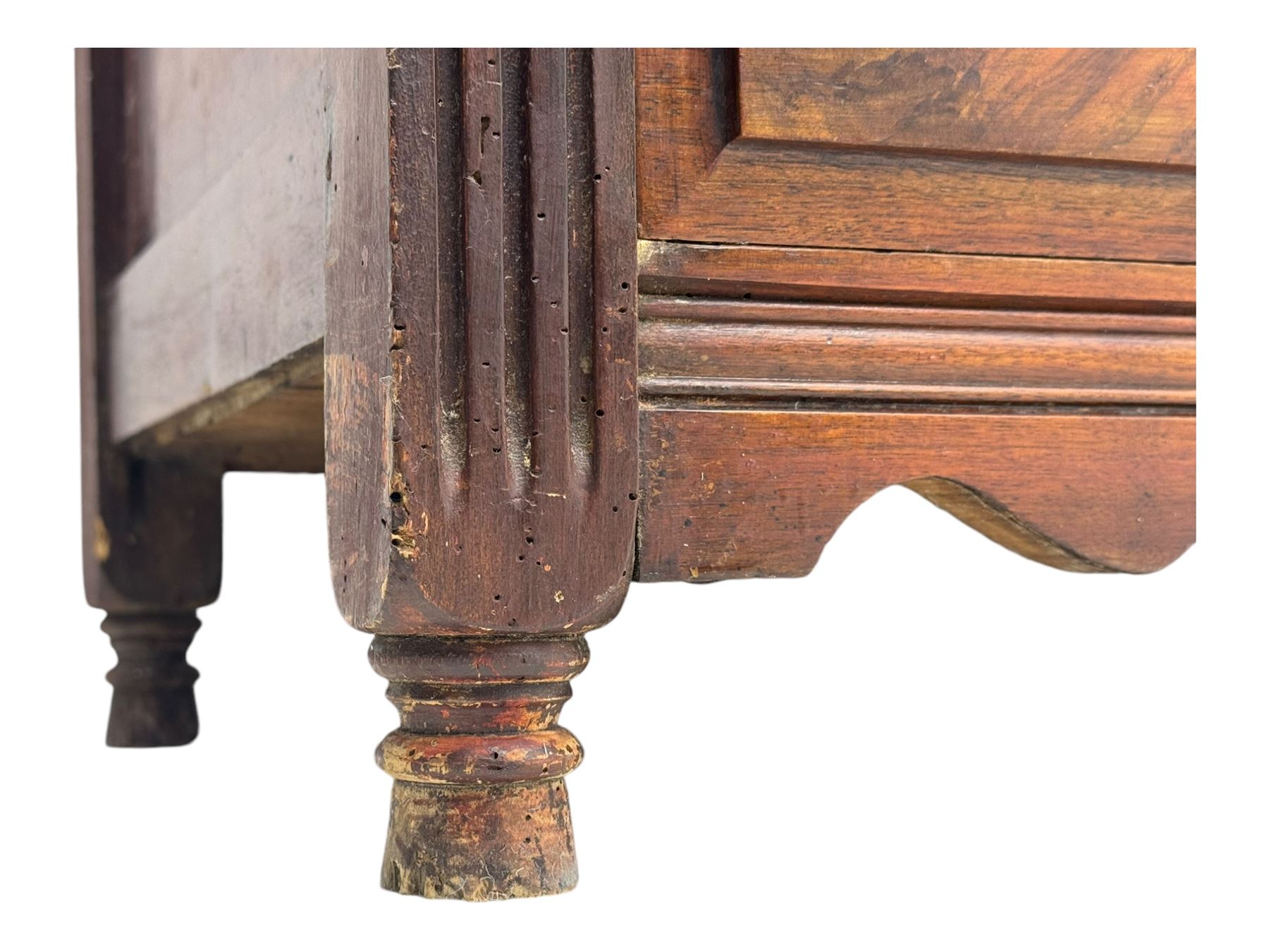 Late Victorian walnut chest, moulded rectangular top over six drawers, fluted uprights 