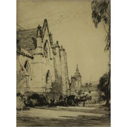 Malcolm Osborne (British 1880-1963): Horse and Cart Waiting Outside a Church, drypoint etching signed in pencil 27cm x 20cm 