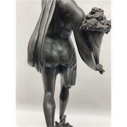 After Louis Guillaume Fulconis, a bronzed figure of Fortuna with cornucopia in her right hand and standing on a wheel on green serpentine base, height 60cm