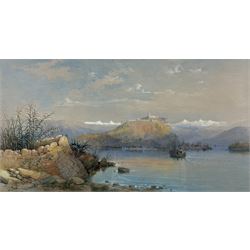 George Edwards Hering (British 1805-1879): Mediterranean Castle, watercolour signed with initials 27cm x 51cm