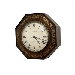 Wilkinson of Leicester - mid-19th century octagonal mahogany cased 8-day wall clock, dial surround inlaid with brass fretwork and a cast brass bezel, 10