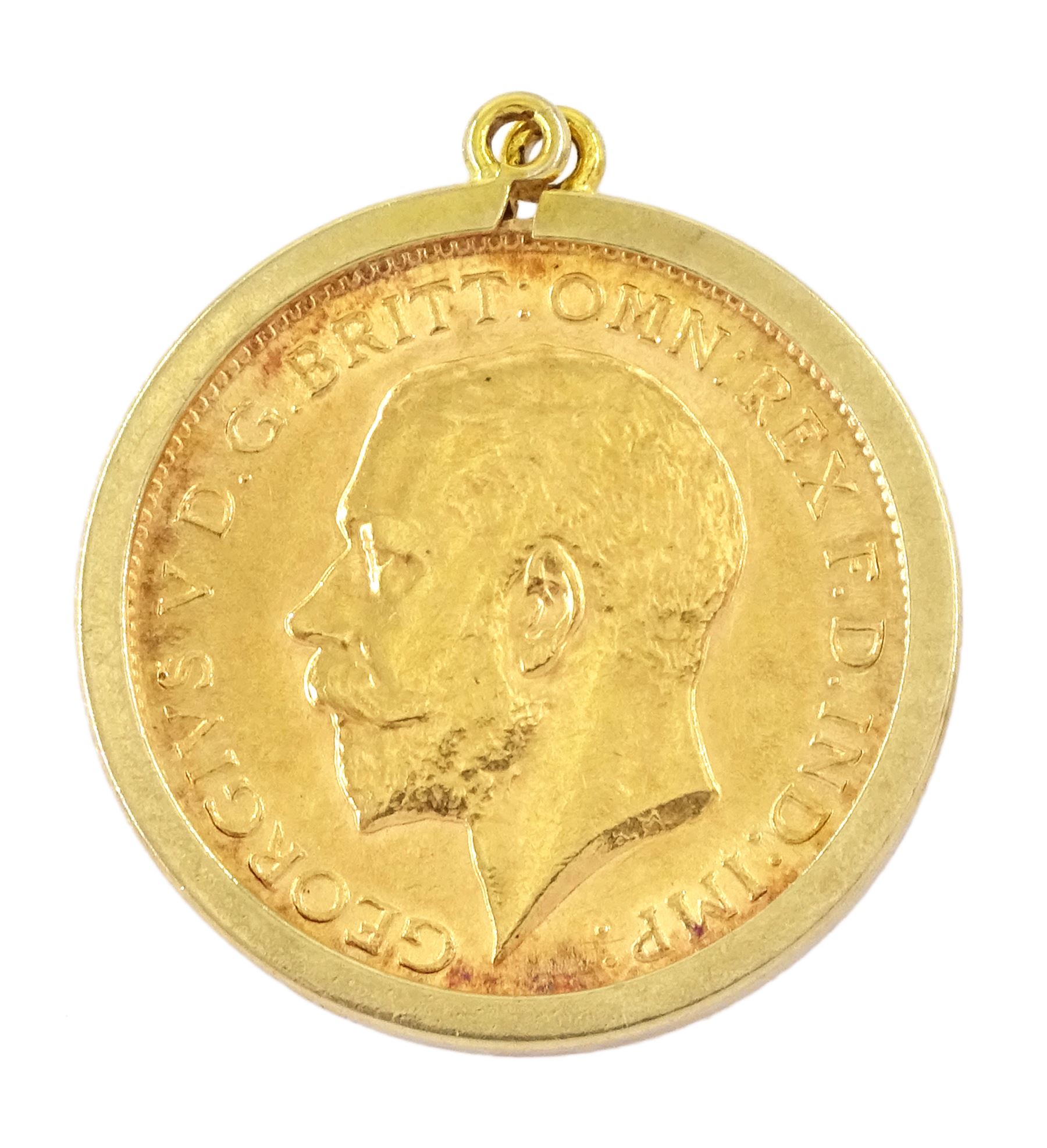 George V 1911 gold half sovereign coin, loose mounted in 9ct gold pendant