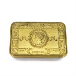 WWI Princess Mary 1914 Christmas tin, containing original cigarettes and tobacco, with Chr...