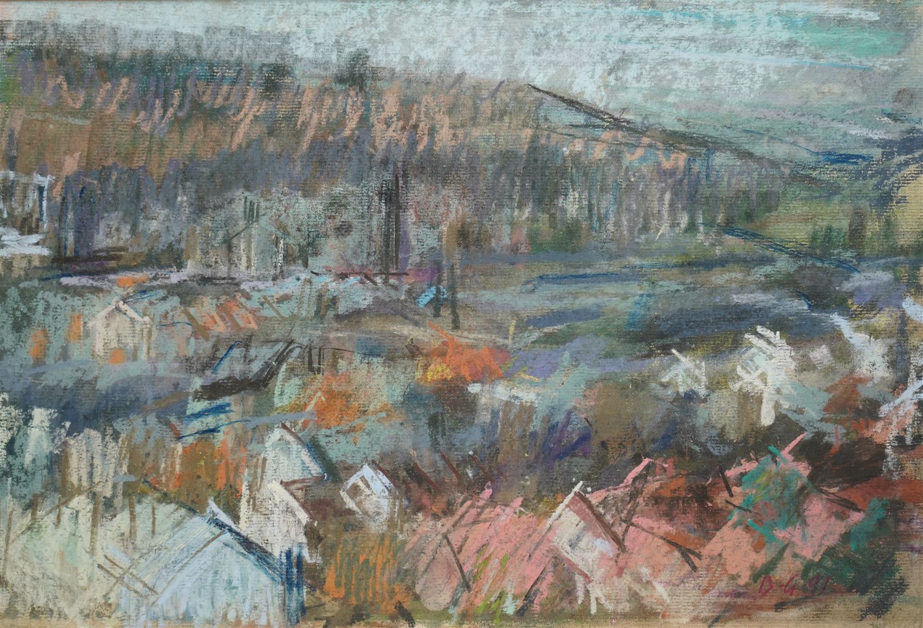 David Greenwood (Northern British Contemporary): 'Bingley From Bingley Moore', pastel signed and titled '91, inscribed verso 28cm x 41cm