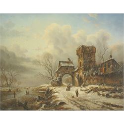 David Ronald (British 20th Century): Dutch Snow Scene, oil on panel signed 39cm x 49cm 