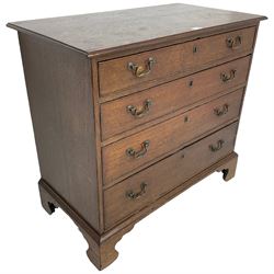 George III oak chest, moulded rectangular top over four long cock-beaded drawers, on bracket feet