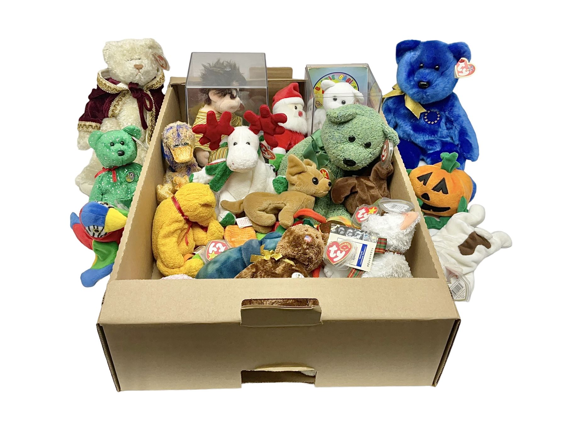 Twentyfive Ty Beanie babies, including Pumkin, Unity, Let it Snow, Seaweed, Jabber etc