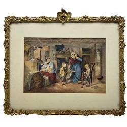 After Thomas Faed (Scottish 1826-1900): 'The Mitherless Bairn', 19th century watercolour indistinctly signed top right 23cm x 33cm