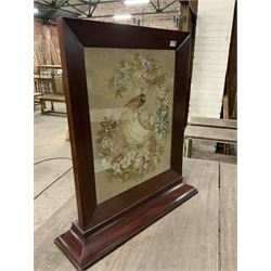 Victorian firescreen tapestry of a peacock and flowers, in mahogany frame - THIS LOT IS TO BE COLLECTED BY APPOINTMENT FROM THE OLD BUFFER DEPOT, MELBOURNE PLACE, SOWERBY, THIRSK, YO7 1QY