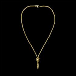 9ct gold wheat chain link necklace, to a knotted terminal, Birmingham 1980  