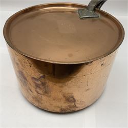 Large late 19th century copper lidded sauce pan, H15cm D23.5cm including handles L47.5cm