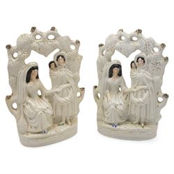 Pair of Royal Copenhagen bisque plaques, framed 26cm x 26cm, two Victorian Staffordshire flatware figures 'Fortune Teller' and a small twin-handled vase depicting Napoleon (5)