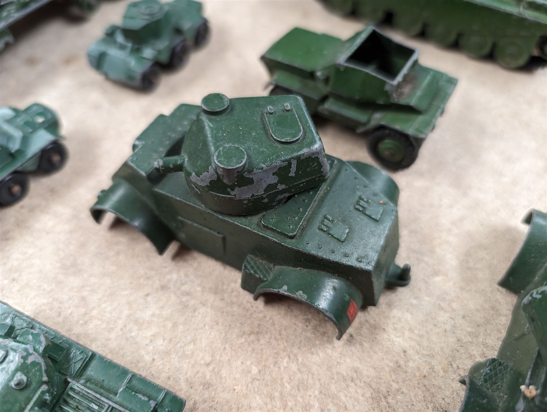 Collection of diecast tanks and other military vehicles, mainly Dinky 