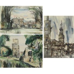 Harold Wharfe (British 20th century): 'Newby Hall - Ripon' 'Fountains Abbey' and 'All Saints Church', three watercolours signed and inscribed max 46cm x 33cm (3)