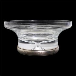 Links of London glass and silver mounted pedestal bowl, London 2006, D20.5cm and a similar presentation glass bowl with silver mount, inscribed 'At The Races', maker W I Broadway & Co, D23cm (2)