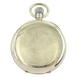 Early 20th century keyless lever 8 days goliath pocket watch by Favre-Leuba & Co, white enamel dial with Roman numerals and subsidiary seconds dial, in silver mounted leather case, with velvet interior, Birmingham 1901