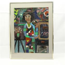 Continental School (Contemporary): The Artist and The Kiss, two mixed-media abstract portraits unsigned max 59cm x 45cm (2)