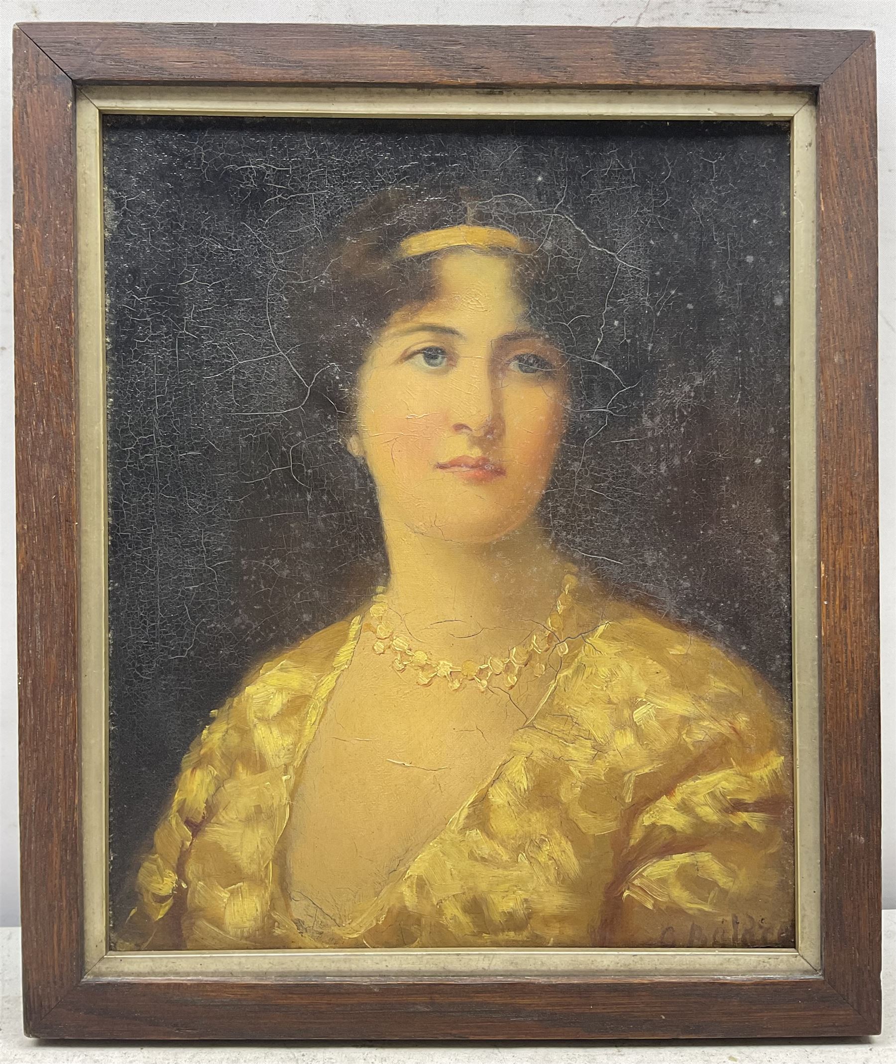 French School (Early 20th century): Portrait of a Lady, oil on canvas indistinctly signed 28cm x 23cm